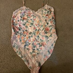 Floral Bodysuit Lingerie with Lace Trim